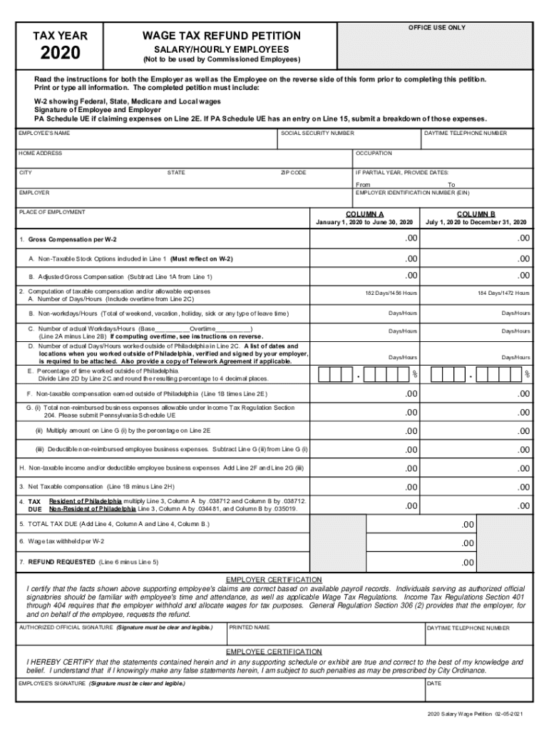 Philadelphia Wage Tax Refund Petition 2022