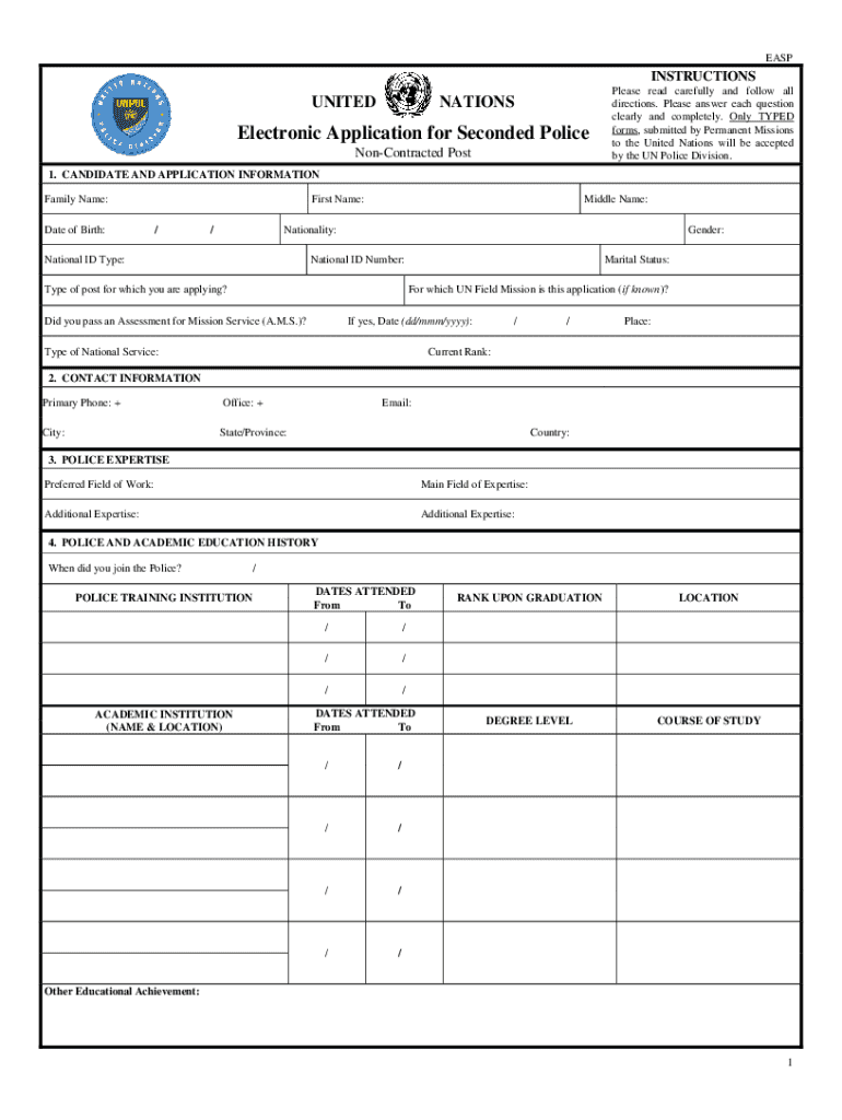  UN Police Division Electronic Application for Seconded Police Non Contracted Selection and Recruitment of Seconded UNPOL Officer 2015-2024