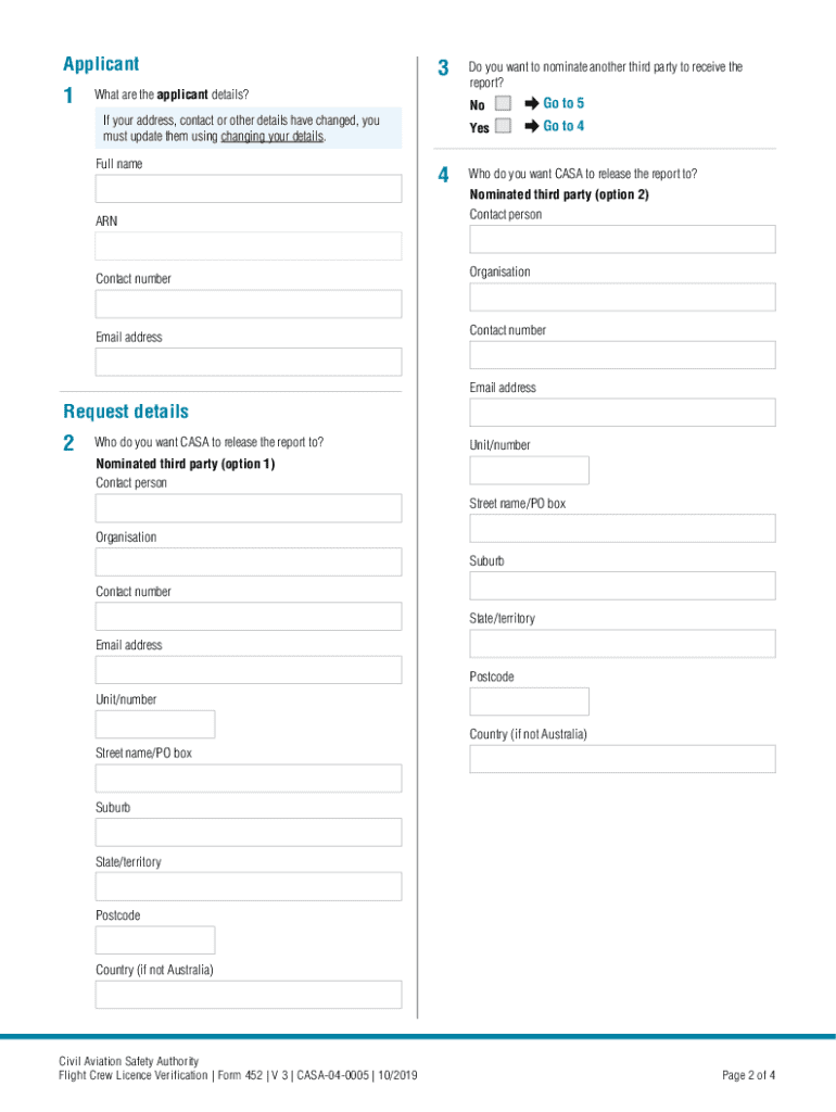  Form 452 Flight Crew Licence Verification 2019-2024