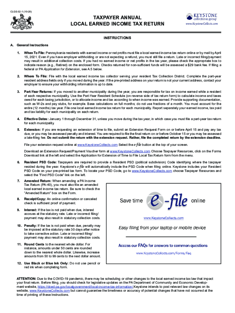 Taxpayer Annual Local Earned Income Tax Return Form