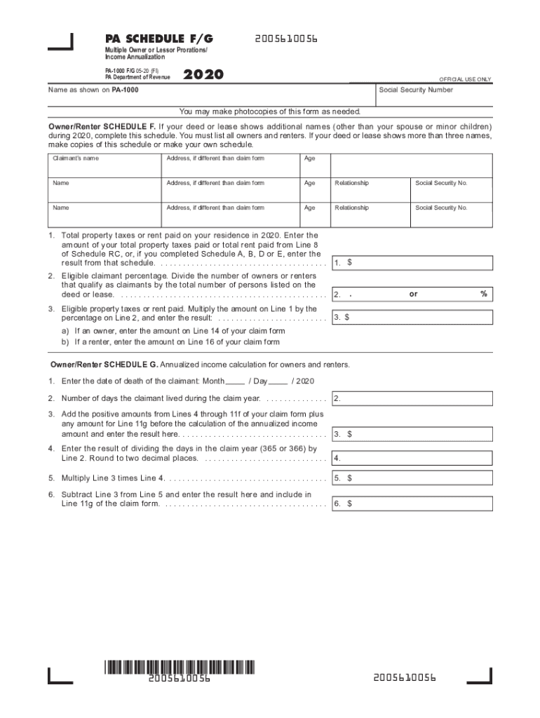  PA Schedule FG PA Department of Revenue 2020
