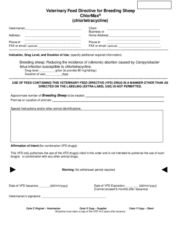 Veterinary Feed Directive for Breeding Sheep  Form