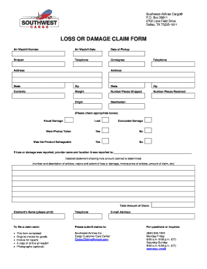 Southwest Cargo Shipment Request Form PDF