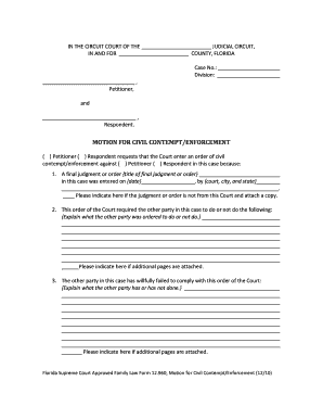 Florida Supreme Court Approved Family Law Form 12 960, Motion for Civil ContemptEnforcement Florida Supreme Court Approved Famil