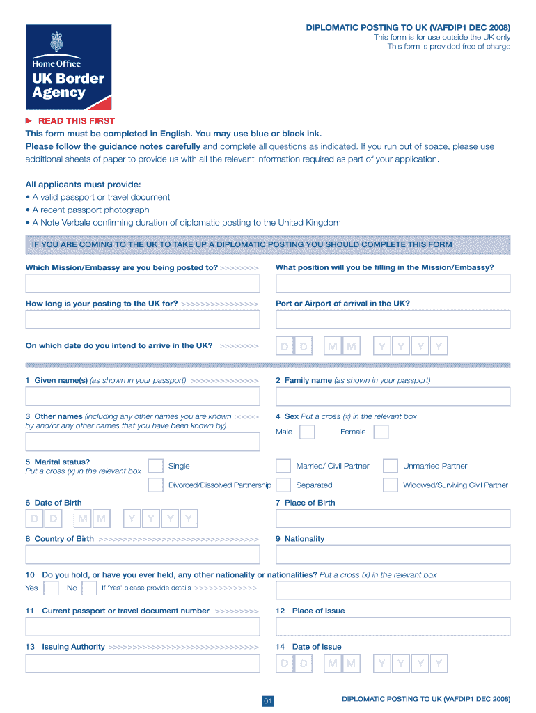  Diplomatic Posting Uk Form 2008-2024