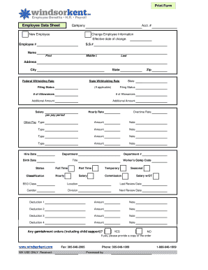 Staff Data Sheet  Form