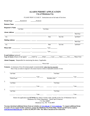 Oklahoma City Alarm Permit  Form