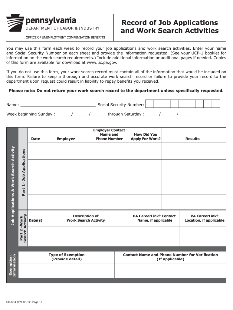  Record of Job Applications 2012