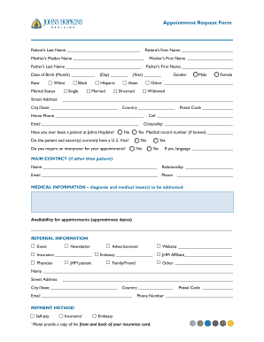 Johns Hopkins Appointment Request Form