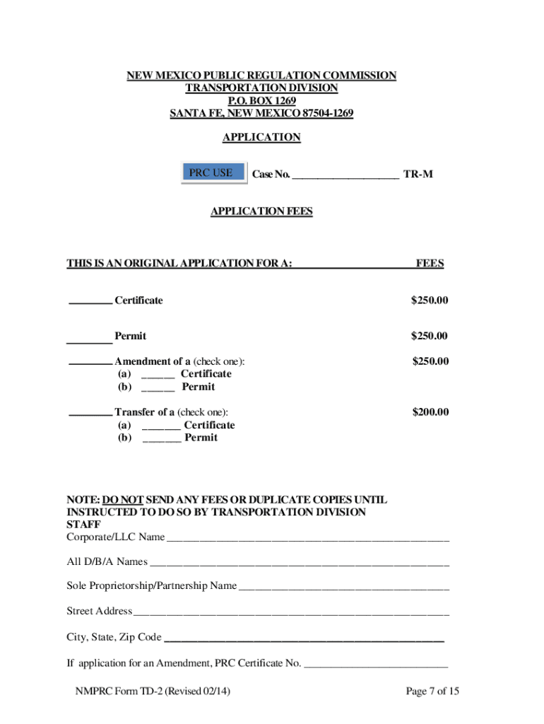 New Mexico Public Regulation Commission Application for a Nmprc State Nm  Form