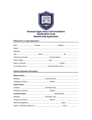 Sigma Beta Club Application  Form