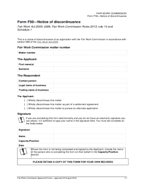  Notice of Discontinuance Fair Work Commission 2014-2024