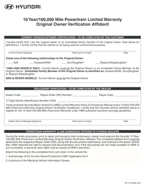Hyundai Original Owner Affidavit  Form