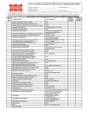 CITY of FRISCO BACKFLOW PREVENTION INFORMATION SHEET Friscotx