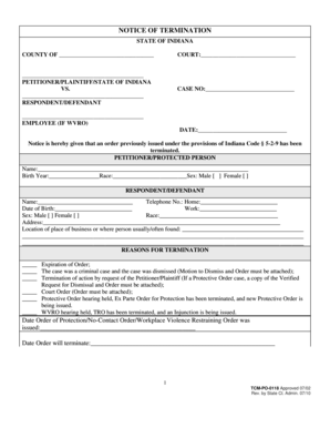Get and Sign Indiana Termination Notice  Form