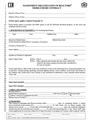 Mainstreet Organization of Realtors Mobile Home Contract  Form