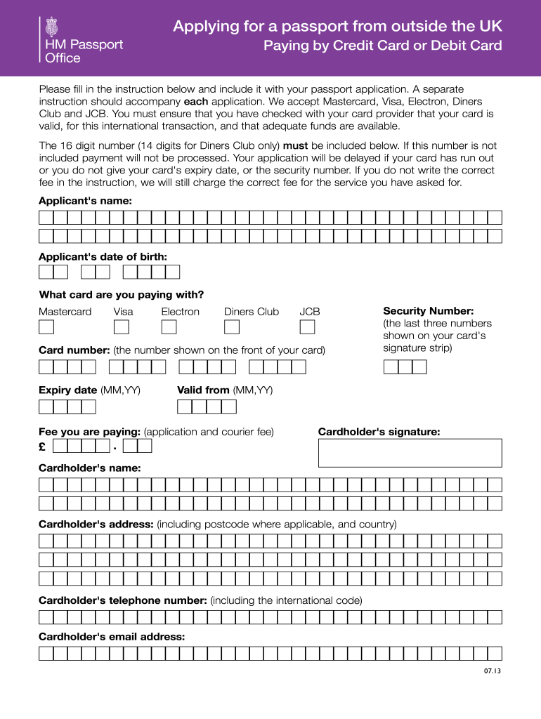  Applying for a Passport from Outside the Uk Paying by Credit Card or Debit Card 2013-2024