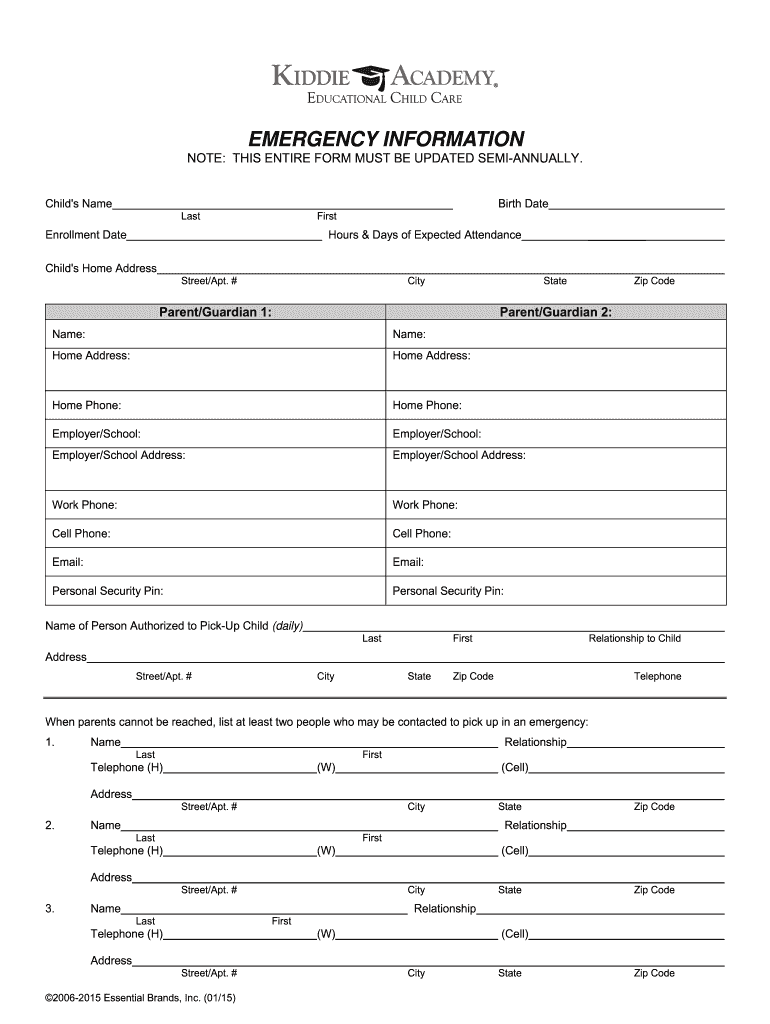  Emergency Information Form 2015-2024