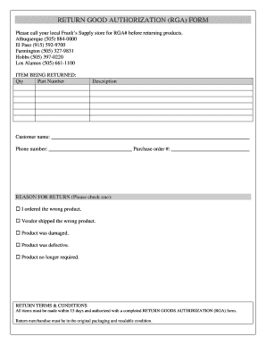 RETURN GOOD AUTHORIZATION RGA FORM