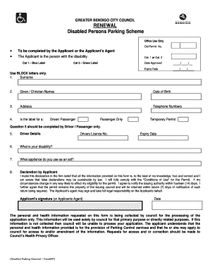 Disabled Parking Permit Renewal Form Form 007 City of Greater