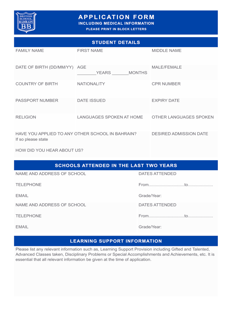 Admission Application Form