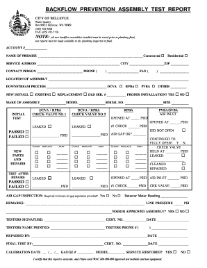 Backflow Test Form City of Bellevue