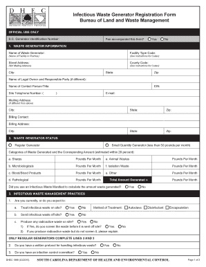 Infectious Waste Generator Registration Form Department of Scdhec