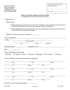 Application for Bingo Raffles License Colorado Secretary of State Sos State Co  Form