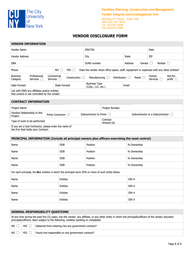 Cuny Vendor Disclosure Form