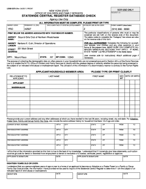 LDSS 3370 Statewide Central Register Database Check  Form