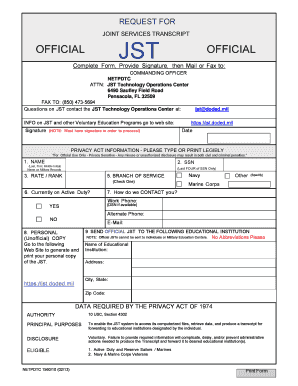 Request for Joint Services Transcript APWU Step 2 Grievance Appeal Form Pima