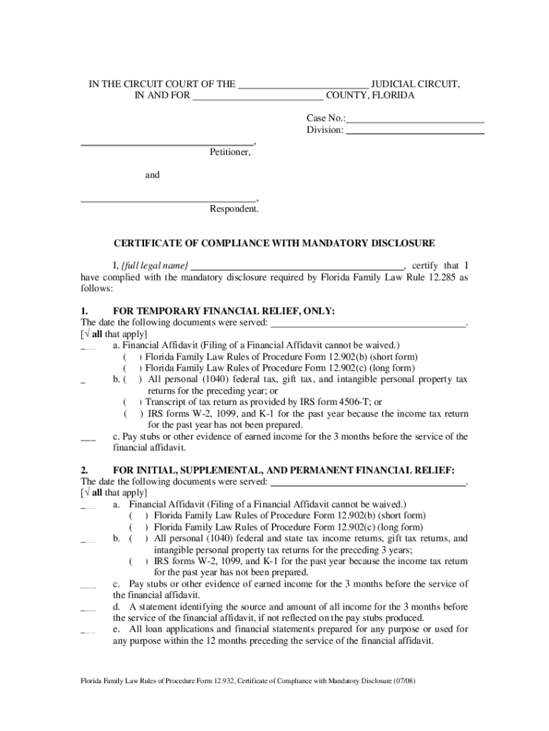  Certificate of Compliance with Mandatory Disclosure 2012