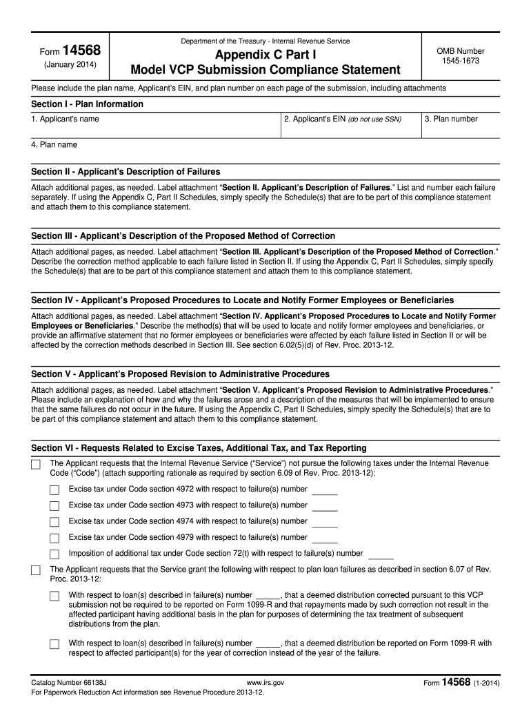Form 14568 1 Appendix C Part I Model VCP Submission Compliance Statement Irs