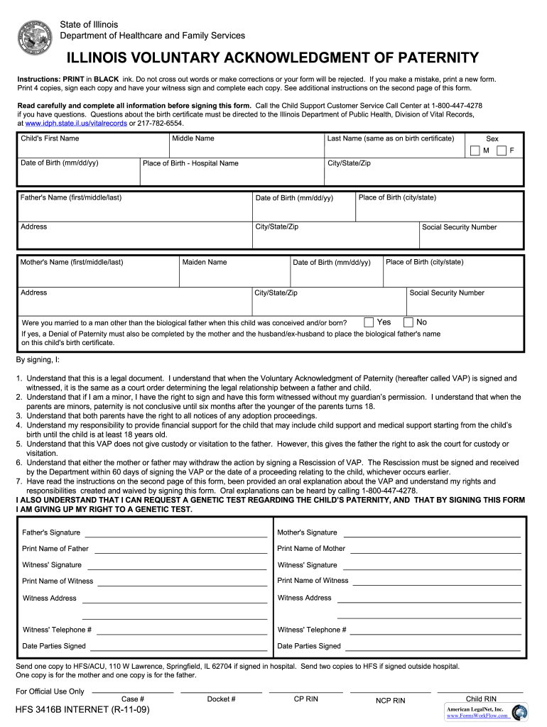 Get and Sign Voluntary Acknowledgement of Paternity Delaware Form 2009