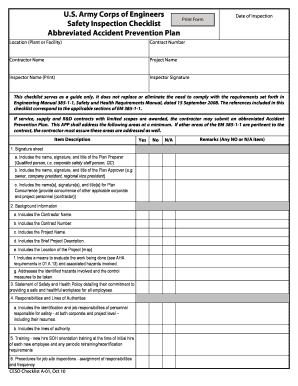 Accident Prevention Plan Template  Form