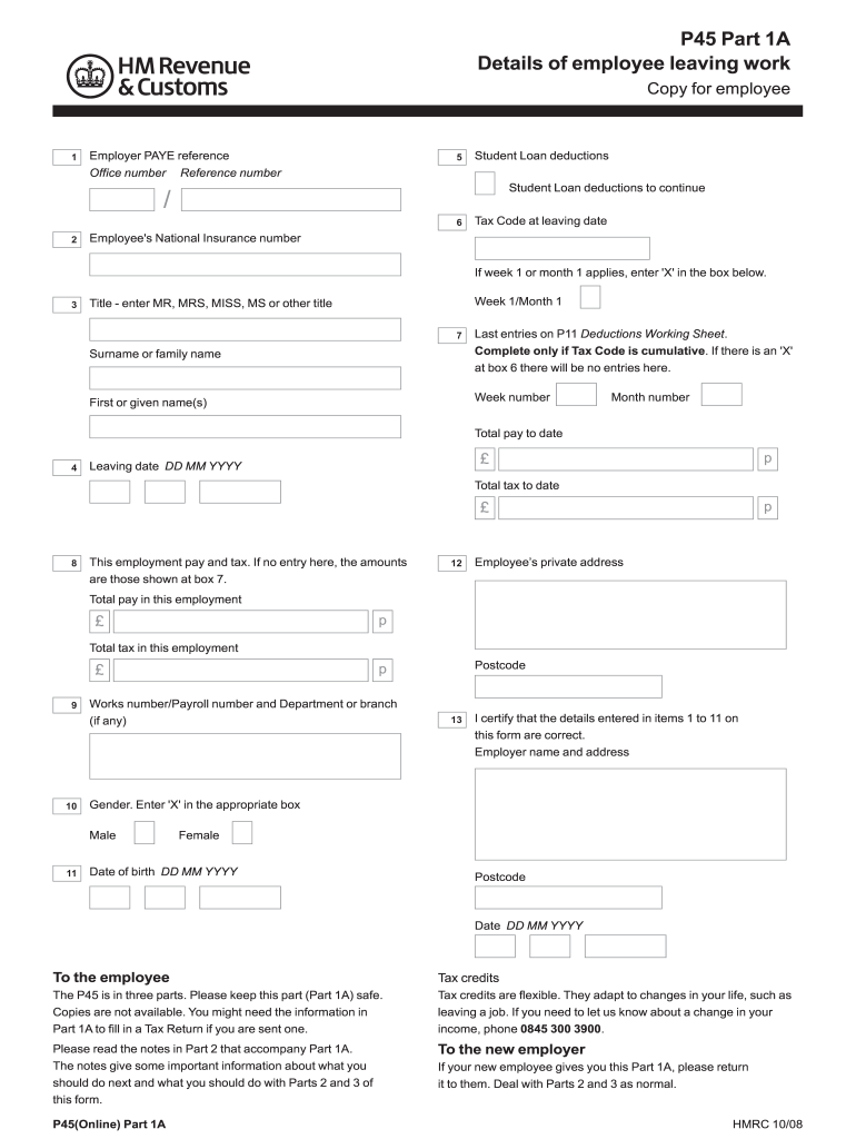  P45 Form 2008-2024