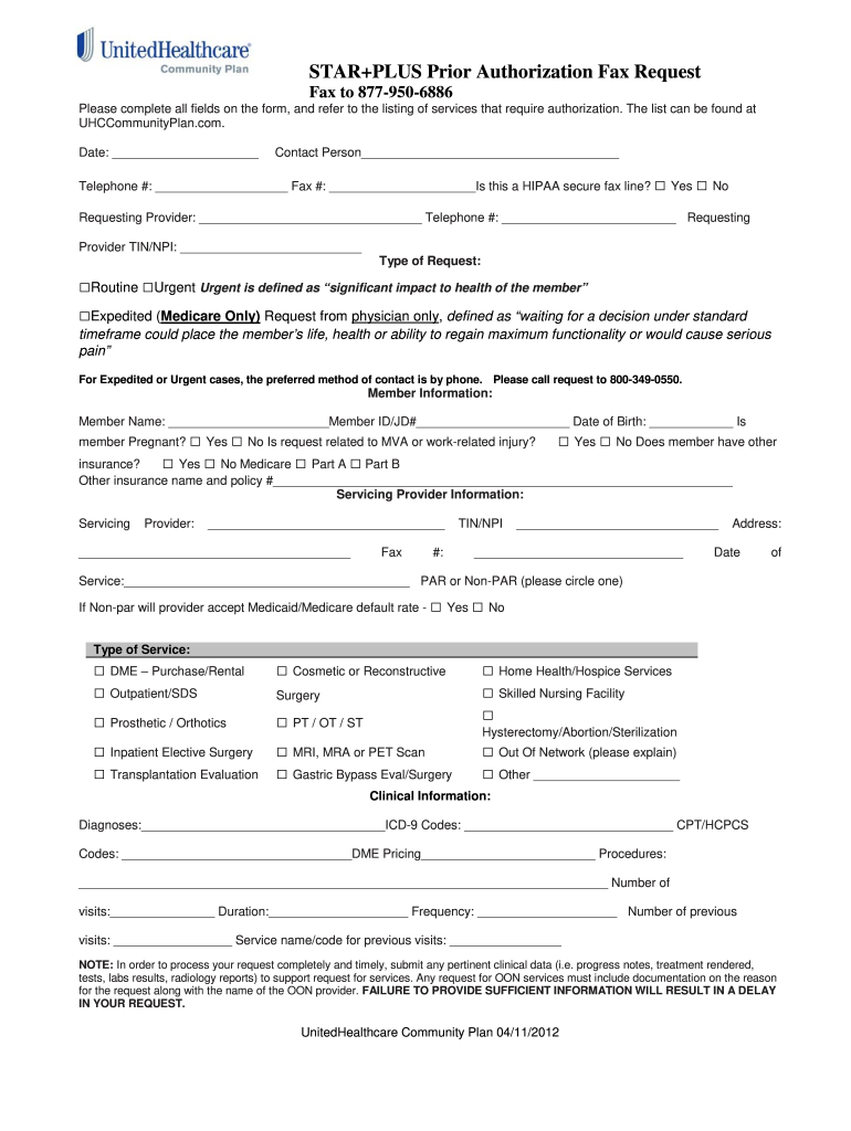 Get and Sign Texas STAR PLUS Prior Authorization Form Final DOC 2012-2022