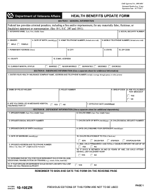 10 10EZR US Department of Veterans Affairs Va  Form