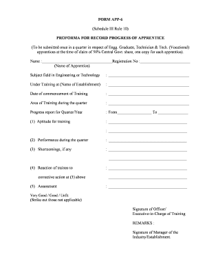 Record Progress of Apprentice  Form