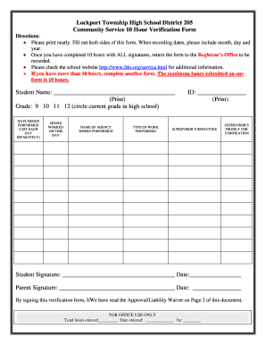 Community Service Guidelines Lockport Township High School  Form