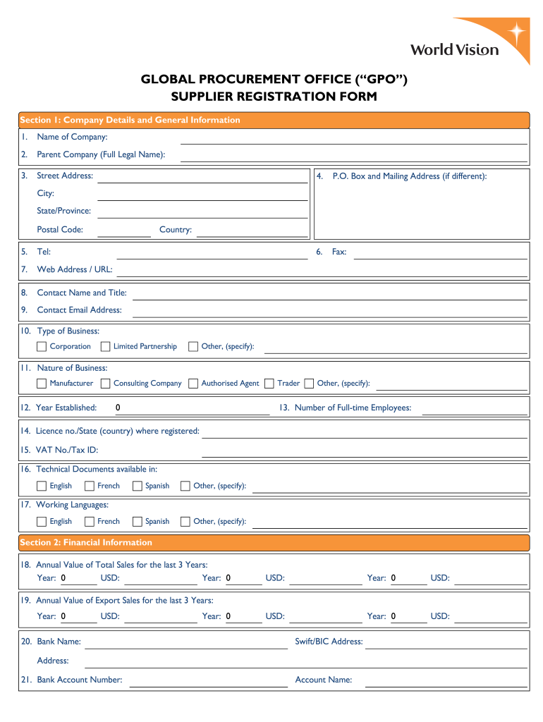 World Vision Registration  Form