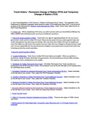 Travel Orders Permanent Change of Station PCS and Temporary  Form