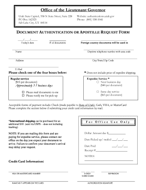 Utah Document Authentication Request  Form