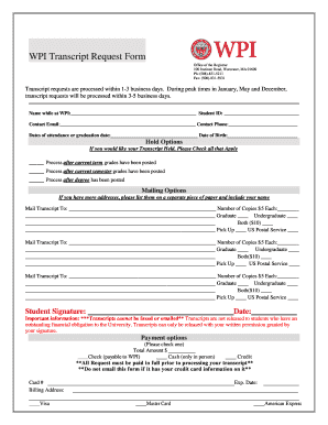 Wpi Transcript Request  Form