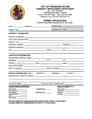 CITY of TREASURE ISLAND PERMIT APPLICATION  Form