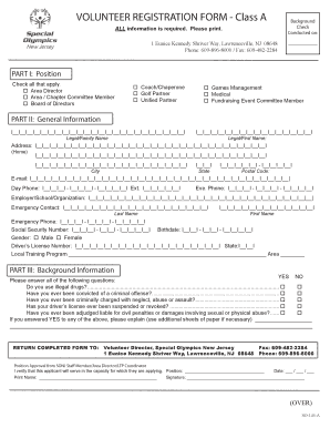 Volunteer Class a Registration Form Special Olympics New Jersey Sonj