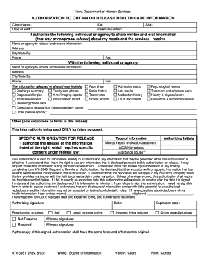 Iowa Dhs Authorization 470 3951  Form