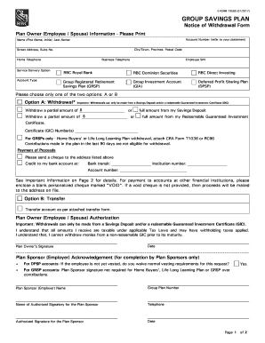 Rbc Notice of Withdrawal Form