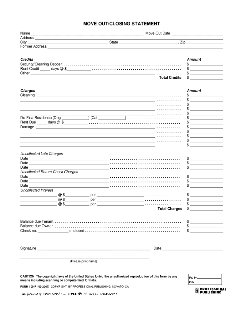 Move Out Closing Statement  Form