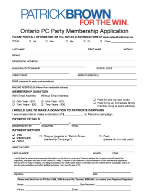 Ontario PC Party Membership Application  Form